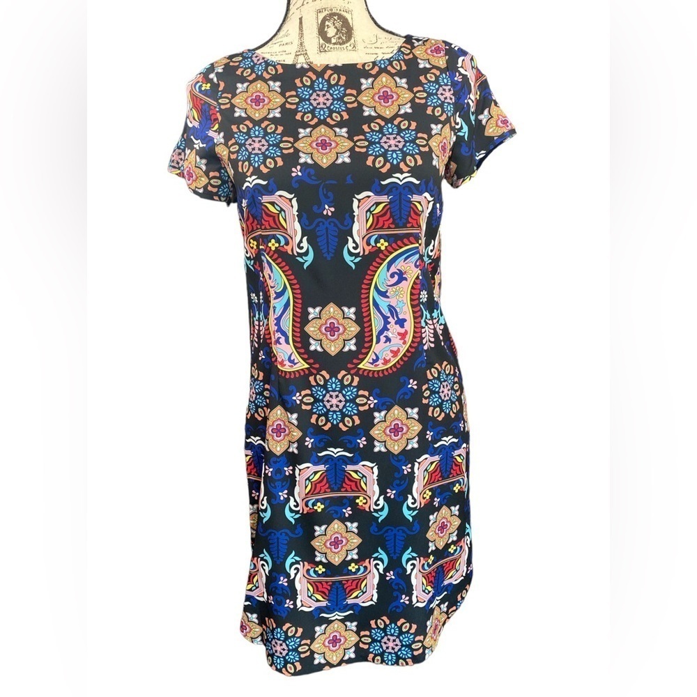 Yumi Kim Elana Shift Dress Mini Crewneck Black Paisley XS